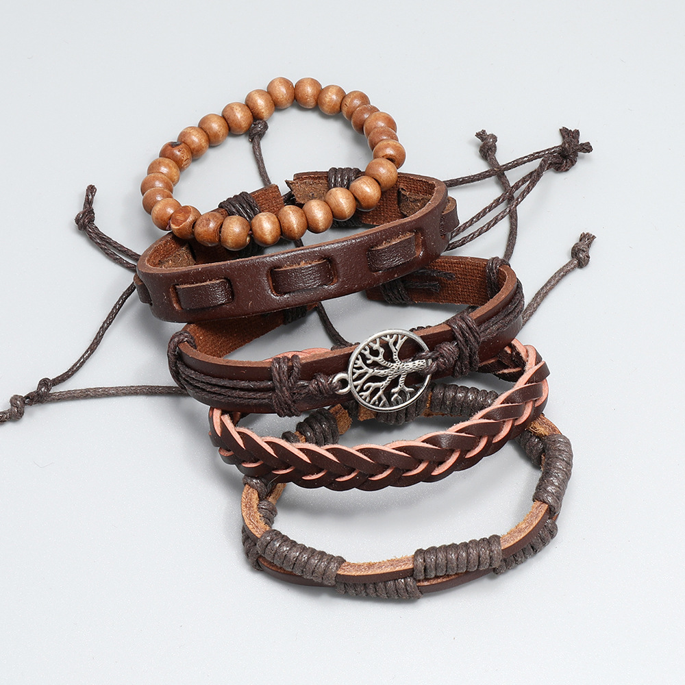 jewelry hand-woven vintage leather bracelet piece set of life tree set bracelet