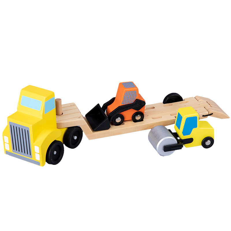 Cross-border children's wooden simulation engineering vehicle double-deck transport vehicle fire truck excavator aircraft nut tool toy car