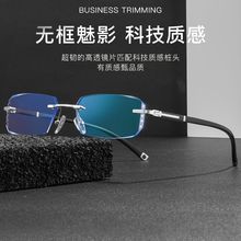 无框近视眼镜变色防蓝光成品有度数自动感光护目近视眼镜