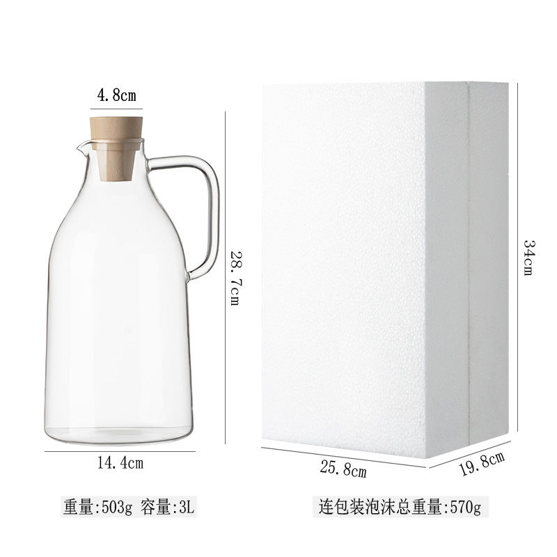Taza de agua fría de vidrio resistente al calor, tetera de té de gran capacidad, taza de agua fría blanca resistente a altas temperaturas, tetera de jugo de fruta