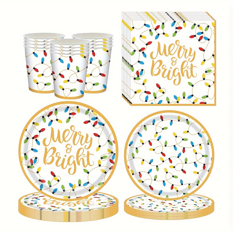 Bright Lantern String Elements Christmas Theme Party Disposable Tableware suit Party Decoration 150 Pieces