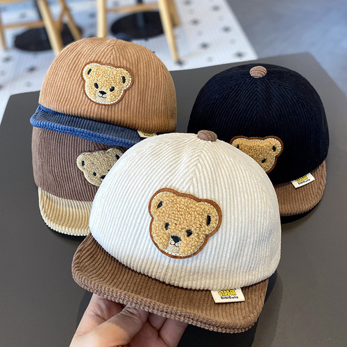 Cartoon baby hat, bear hat, Korean style spring, autumn and winter soft brim peaked cap for baby boys and girls baseball cap for travel