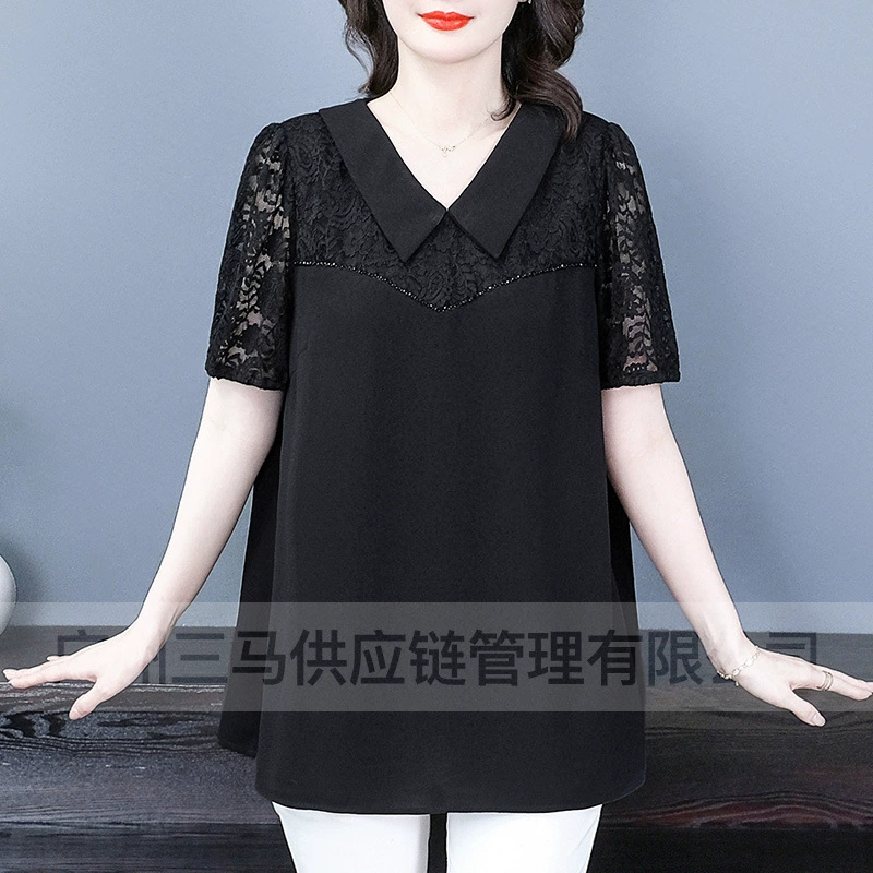 Летняя новая мода шифон легкий экстравагантный кружево дикий тонкий большой размер свободная темпераментная рубашка топ толстая мама девушка
