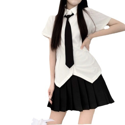 (2개) 국경 간 소스 대학 스타일 JK 유니폼 셔츠 세트 달콤한 매운 허리 타이트탑 화이트 셔츠 여성