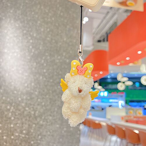 Handmade angel bear plush keychain student doll cute bag pendant creative gift jewelry mobile phone chain