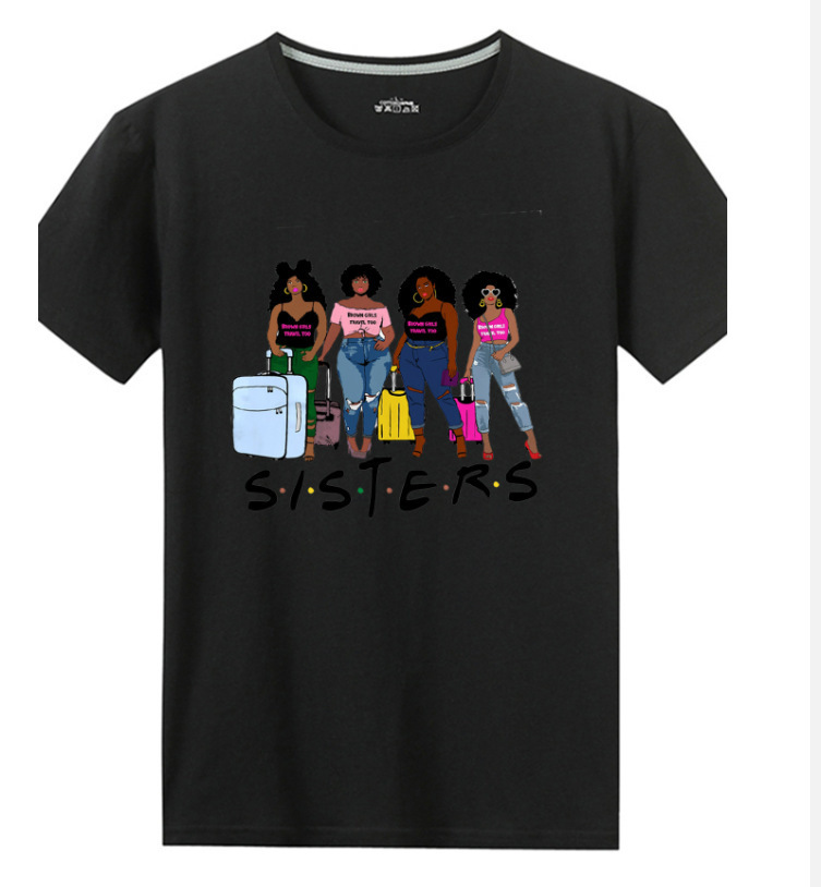 Verano Y2K tops de mujer casual retro de manga corta niña suelta cuello redondo camiseta negra Pedido mínimo de una pieza