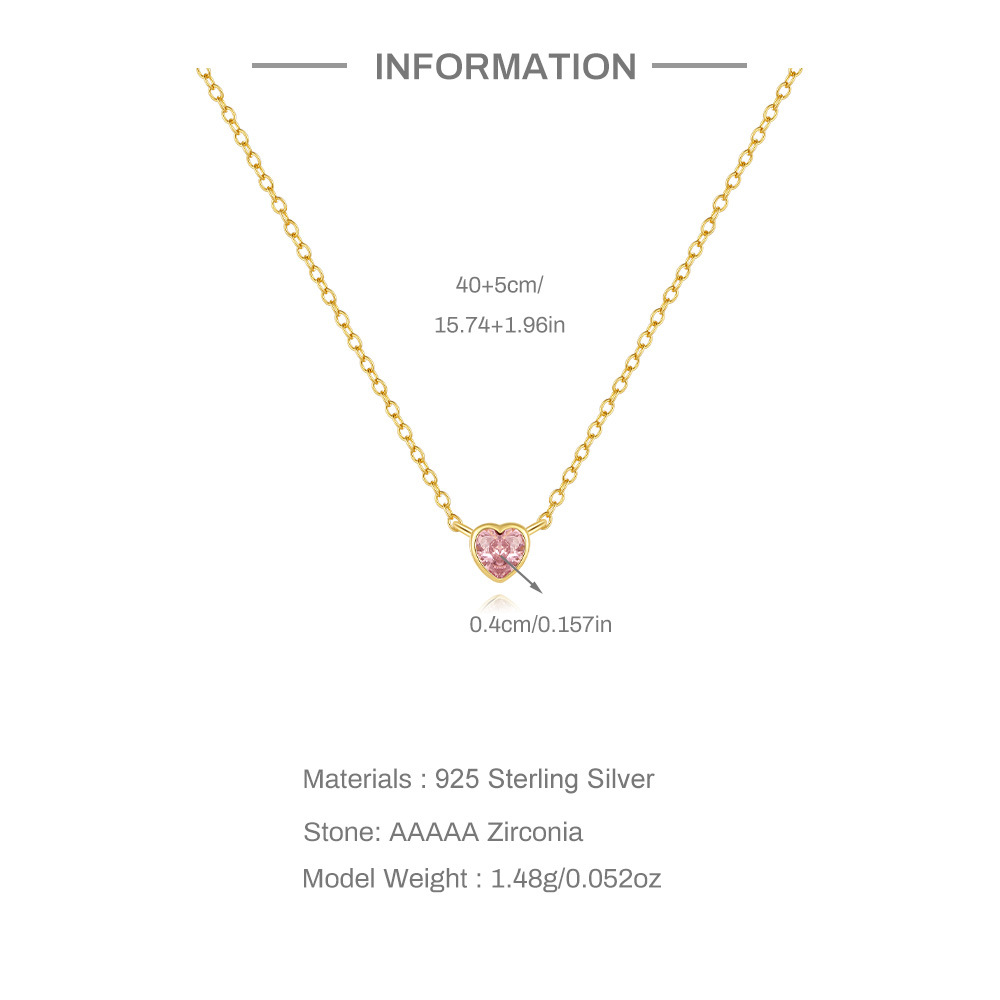 2g Weight Zircon Inlay Material 925 Sterling Silver Zircon Plating Inlay Heart Shape Necklace