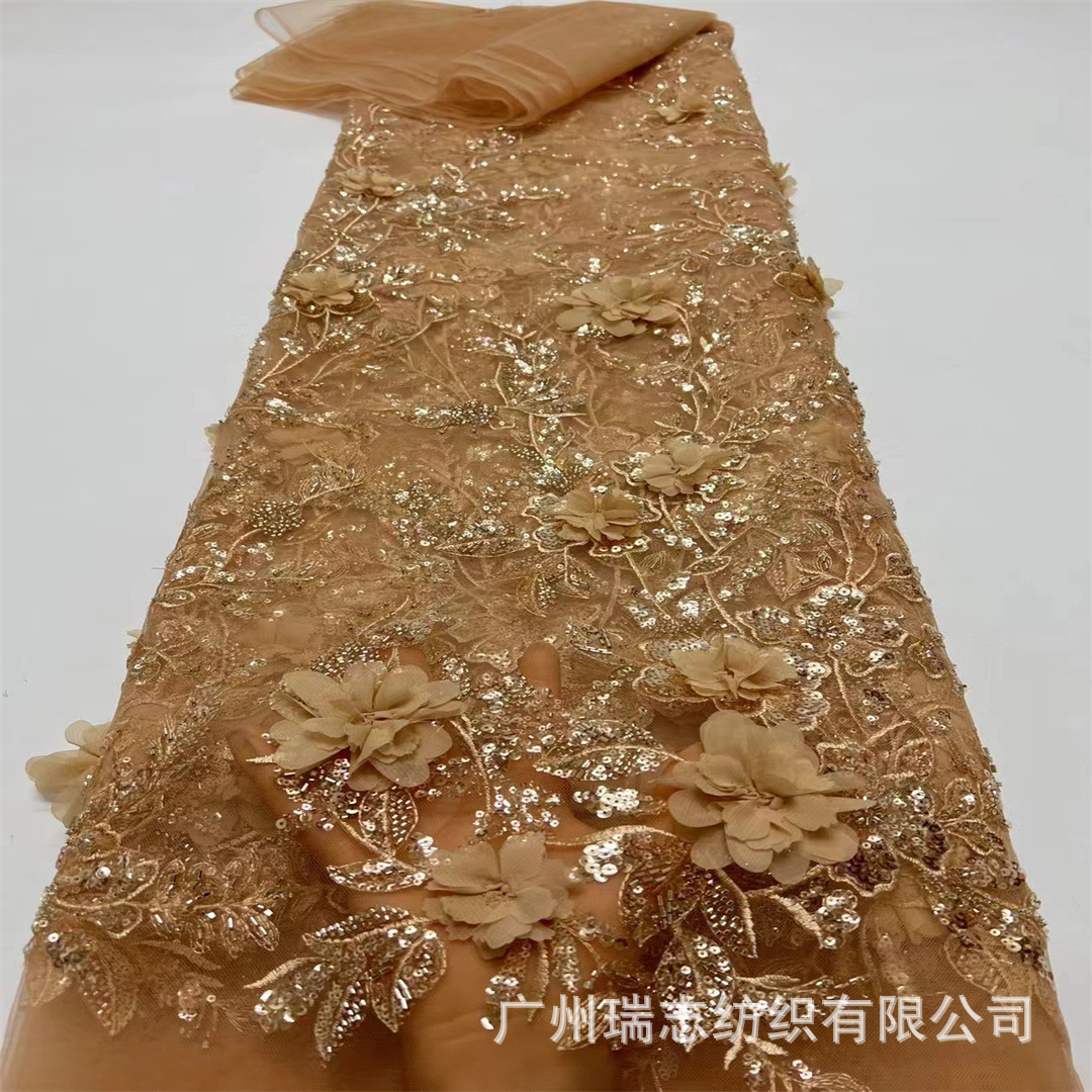 3D industria pesada flores computadora tela bordada escenario rendimiento ropa tela vestido de novia encaje decal tridimensional spot
