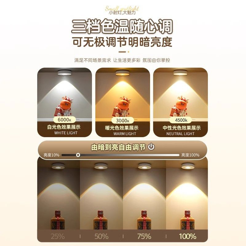 充電式スマートセンサーキャットアイナイトライトリモコンワインキャビネットスポットライトキャビネットショーケースヒルライト手作り雰囲気ライト