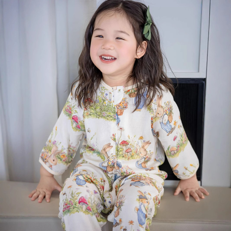 babystormi Summer Children's Baby Seven-point Sleeve Front Four Rear Two Bamboo Fiber Split Leg Sleeping Bag Anti-kick Air Conditioning