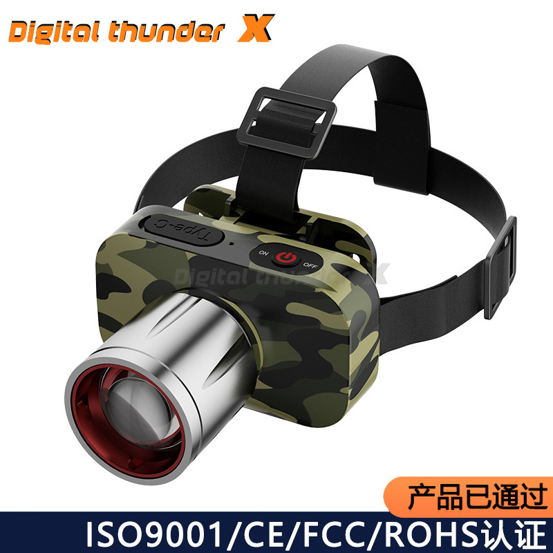 Luz transfronteriza al aire libre luz de larga duración luz delantera super brillante doble fuente de luz láser blanco zoom portador de antorcha de pesca lámpara de minería