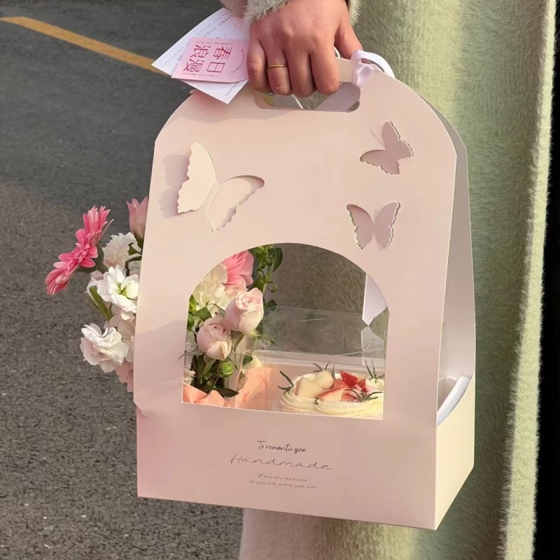 Regalo del Día de San Valentín mano llevar cesta de la flor hecha a mano DIY flor caja boda creativa mariposa caja con regalo mano