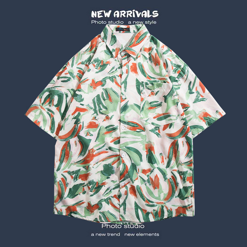 Camisa floral de manga corta Estilo de Hong Kong estilo retro de vetiver Estilo coreano moda guapo camisa de hombres y mujeres de moda y top de hadas