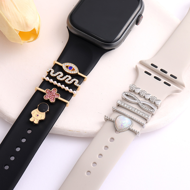 Suitable for Apple Watch Silicone Watch Strap Decorative Ring Decorative Stud Diamond-encrusted Alloy Watch Strap Jewelry