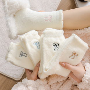 Plus velvet socks for children autumn and winter coral velvet warm wool moon socks plush mid-tube socks winter thickened sleeping stockings