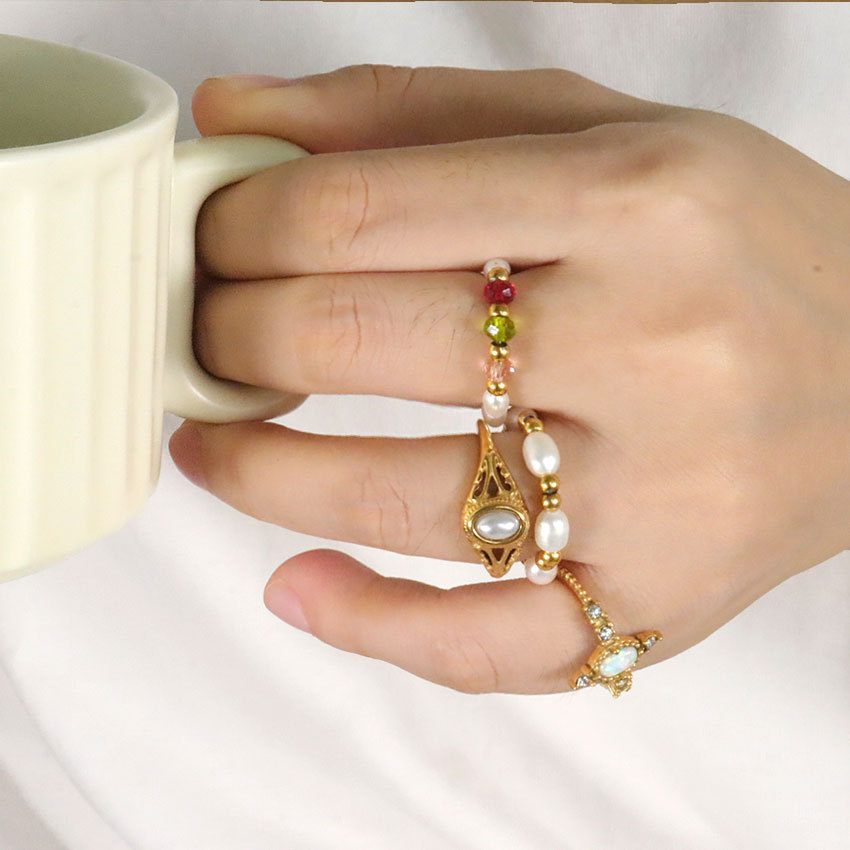 Women's Gender Wholesale Jewelry Simple Style Oval 304 Stainless Steel Artificial Pearls Inlay Rings
