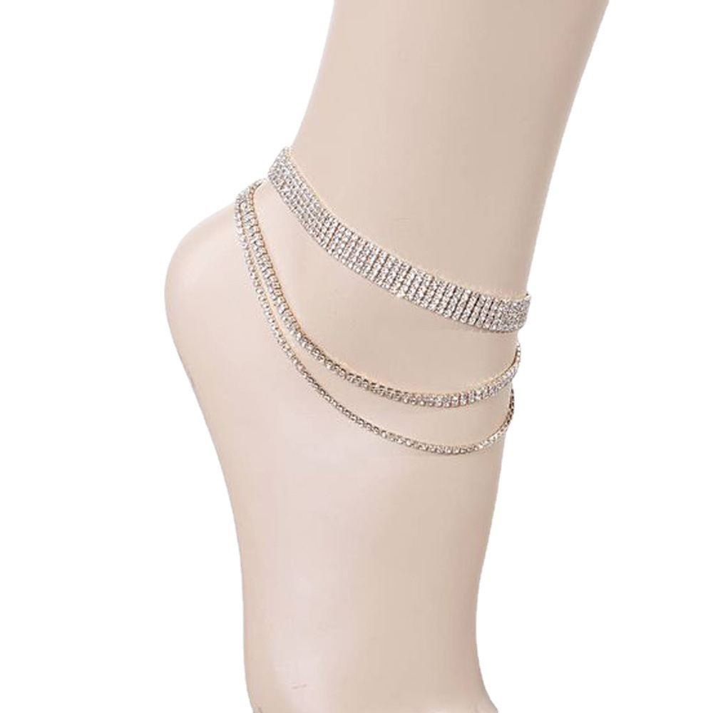 Venta caliente transfronteriza rhinestone tobillera europea y americana tendencia sexy multi-capa borla tobillera fiesta accesorios versátiles tobillera