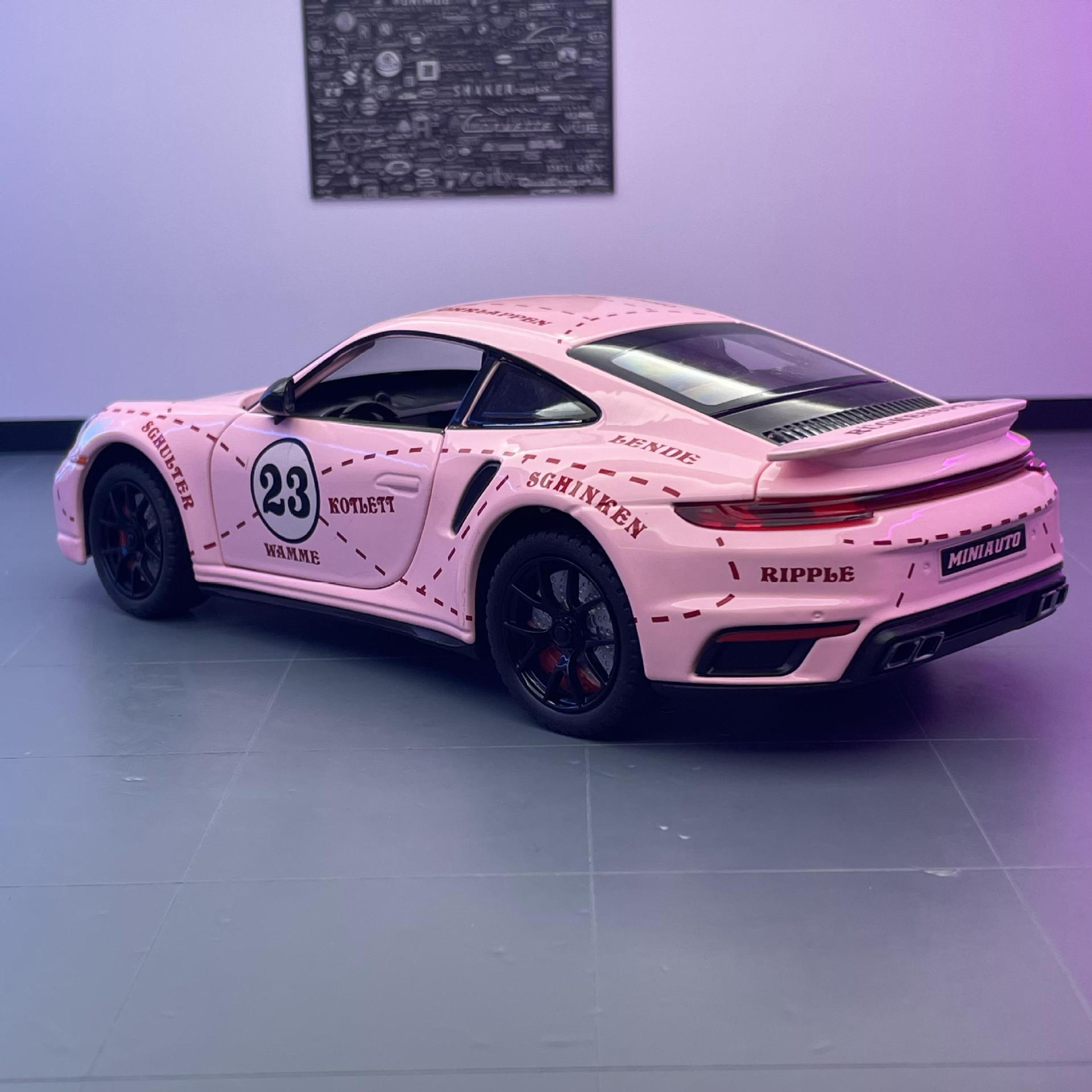 Jianyuan modelo de coche de aleación 1:24 Porsche 911 TurboS coche deportivo tire hacia atrás con sonido y luz adornos de coche de juguete