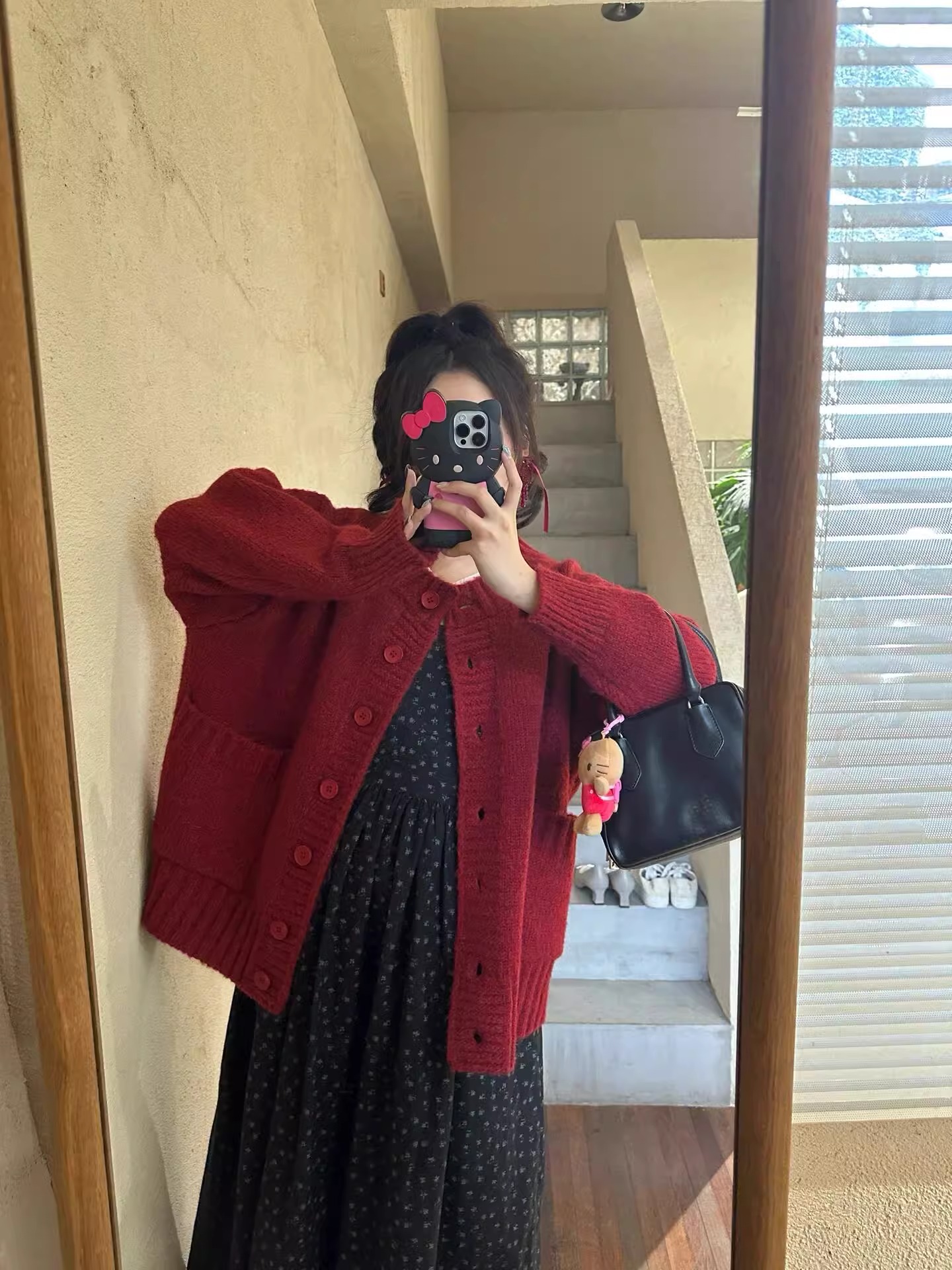 레드 레트로 게으른 스타일 느슨한 니트 카디건 스웨터 코트 여성 가을 겨울 한국 스타일 탑