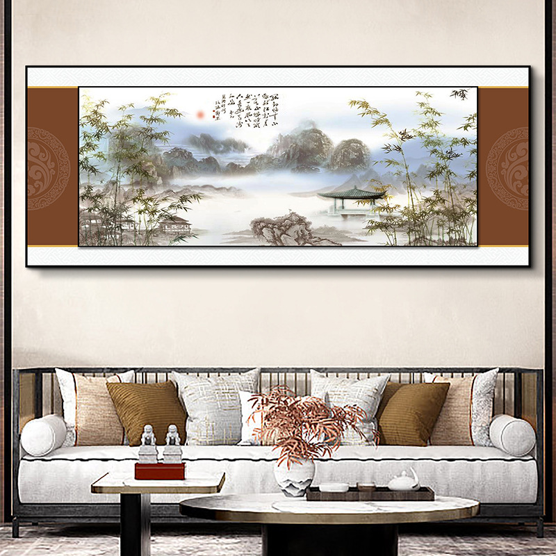 Pintura de paisaje, pintura colgante para sala de estar, nuevo estilo chino, oficina, estudio, cartel de seda, sofá, Fondo de pared, mural de pintura grande