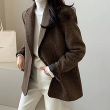 韩国东大门代购2025年秋装新款纯色百搭羊毛呢西装外套女