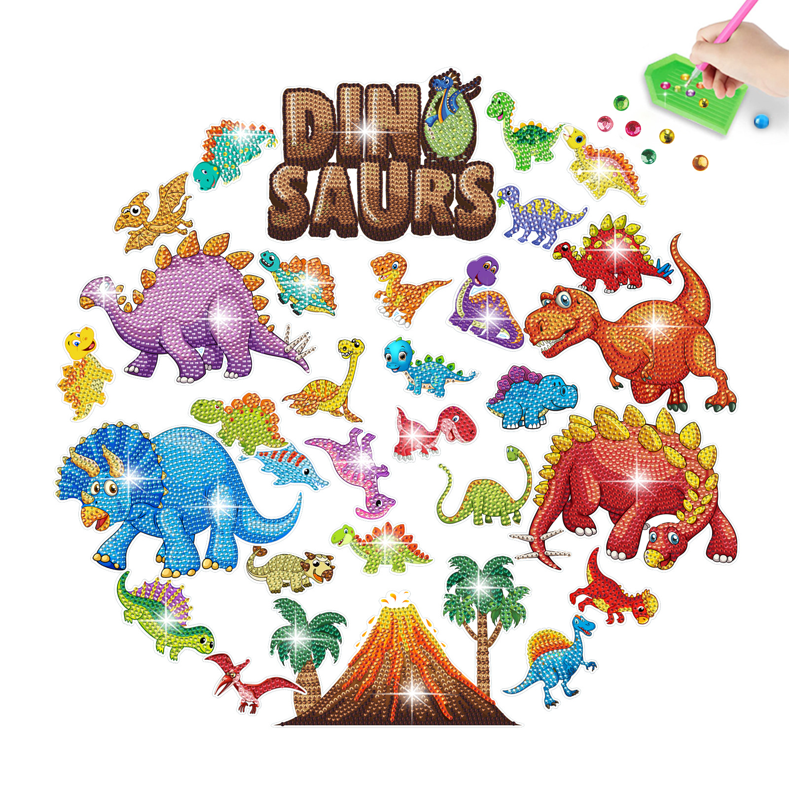 Superventas dinosaurio del Jurásico Tyrannosaurus Diamante pintura pegatinas gratis DIY pintura pegatinas de pared de dibujos animados hechos a mano de cristal brillante diamante