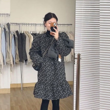 胖mm特大码300斤赫本风高级感小众法式冷淡系花纹鱼尾连衣裙春秋