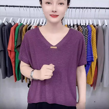 2024专柜大码新款直播夏季欧货冰丝针织衫上衣时尚简约宽松遮肉款