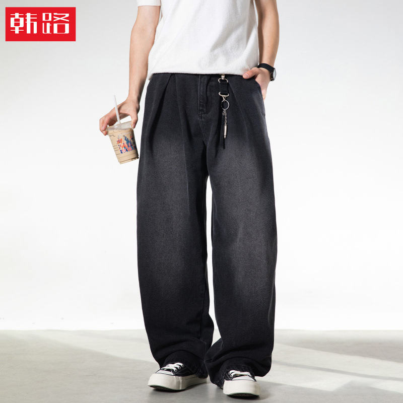 Vintage Washed Wide-Leg Jeans Spring Style Split Pleated Design Straight Loose Trendy Casual Pants Q Vintage Washed Wide-Leg Jeans Spring Style Split Pleated Design Straight Loose Trendy Casual Pants Q