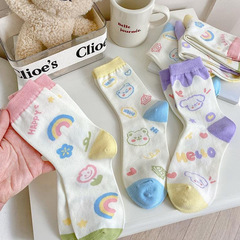 Rainbow Socks Female Crew Socks Summer Korean Version Cute Japanese Style Influencer Trendy Summer Socks Girl Thin Version Spring and Autumn Season