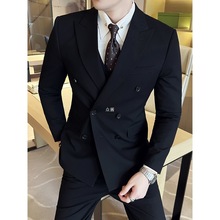 英伦风双排扣西装男套装商务休闲正装新郎结婚礼服高档西服三件套