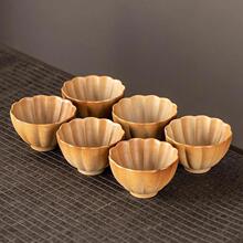 素陶主人杯家用大号茶杯粗陶杯围炉煮茶杯功夫茶杯微瑕花瓣杯陶瓷