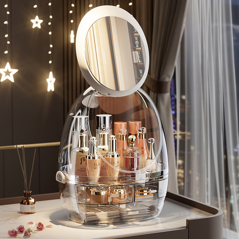 Caja organizadora de cosméticos transparente - Con luz, diseño de cajón antipolvo,神器 para dormitorio y escritorio, nuevo modelo