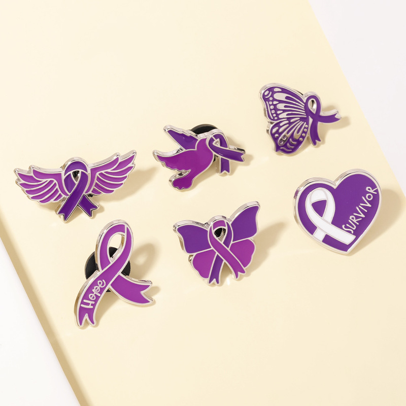 New Purple Ribbon Brooch International Hiv Breast Cancer Prevention Badge Promotional Logo Breast Cancer Awareness Pin