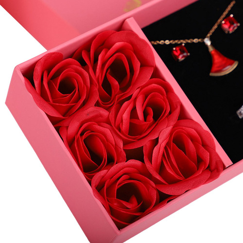 Chinese Valentine's Day eternal flower jewelry box heaven and earth cover six roses gift box ring box pendant necklace box