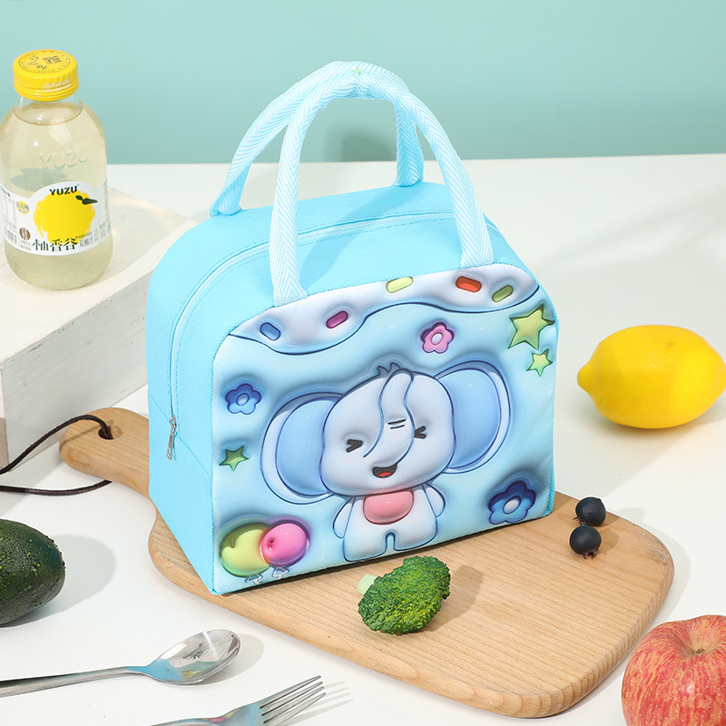 Bolso bento portátil de dibujos animados de dopamina Patrón tridimensional Bolsa de lonchera linda Bolsa de almuerzo con aislamiento para estudiantes y niños transfronterizos