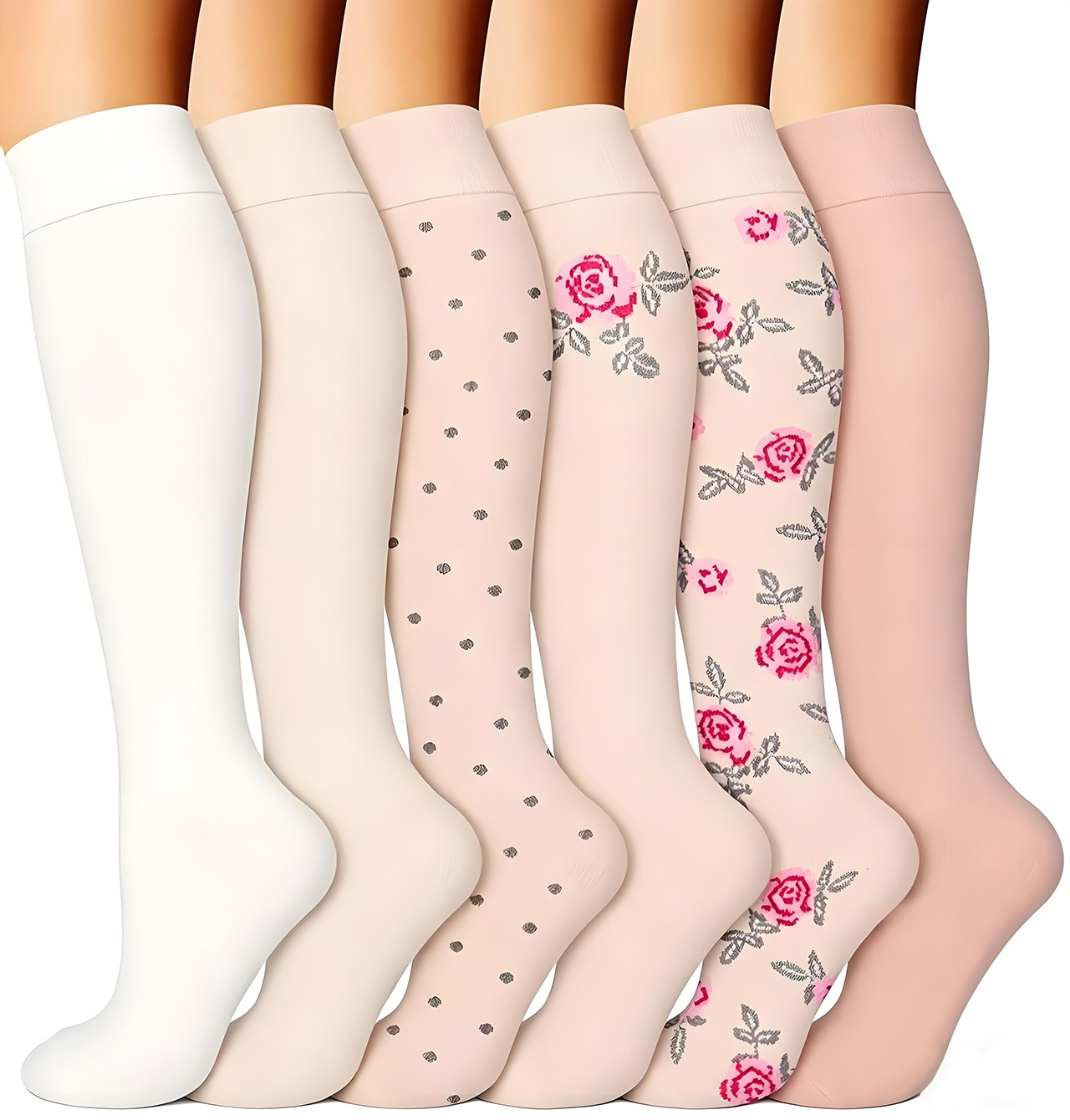 Juego de 6 pares de calcetines deportivos de compresión transfronterizos para fitness, calcetines largos de compresión para pantorrillas para hombres y mujeres, calcetines de compresión elásticos. image 20