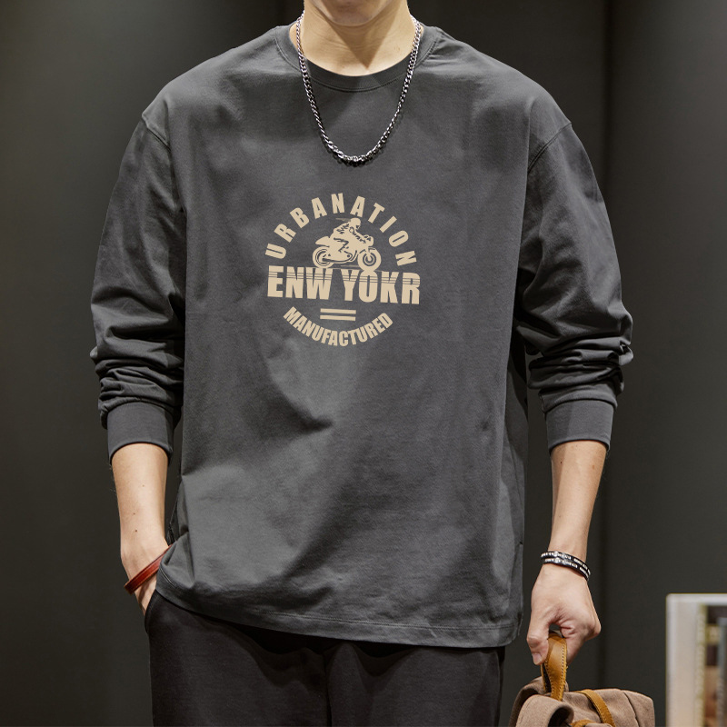 High street trendy American style casual long-sleeve cotton t-shirt for men, heavyweight loose-fit casual base shirt, autumn collection T-shirt High street trendy American style casual long-sleeve cotton t-shirt for men, heavyweight loose-fit casual base shirt, autumn collection T-shirt
