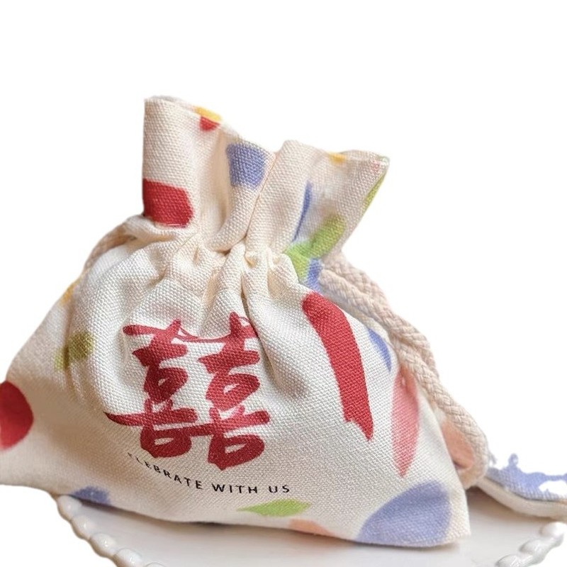 落書き風お菓子箱、喜字入りお菓子袋、折りたたみ不要の記念品キャンバス製ハンドバッグ、結婚式のギフト包装袋|undefined