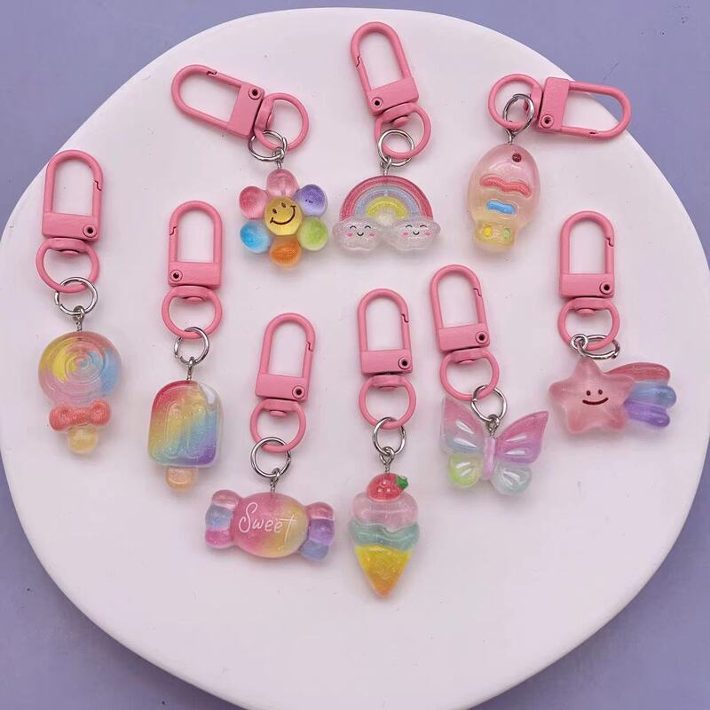 Creative Cartoon Glitter Lollipop Rainbow Keychain Girl's Bag Resin Pendant Student Backpack Accessory Gift Creative Cartoon Glitter Lollipop Rainbow Keychain Girl's Bag Resin Pendant Student Backpack Accessory Gift