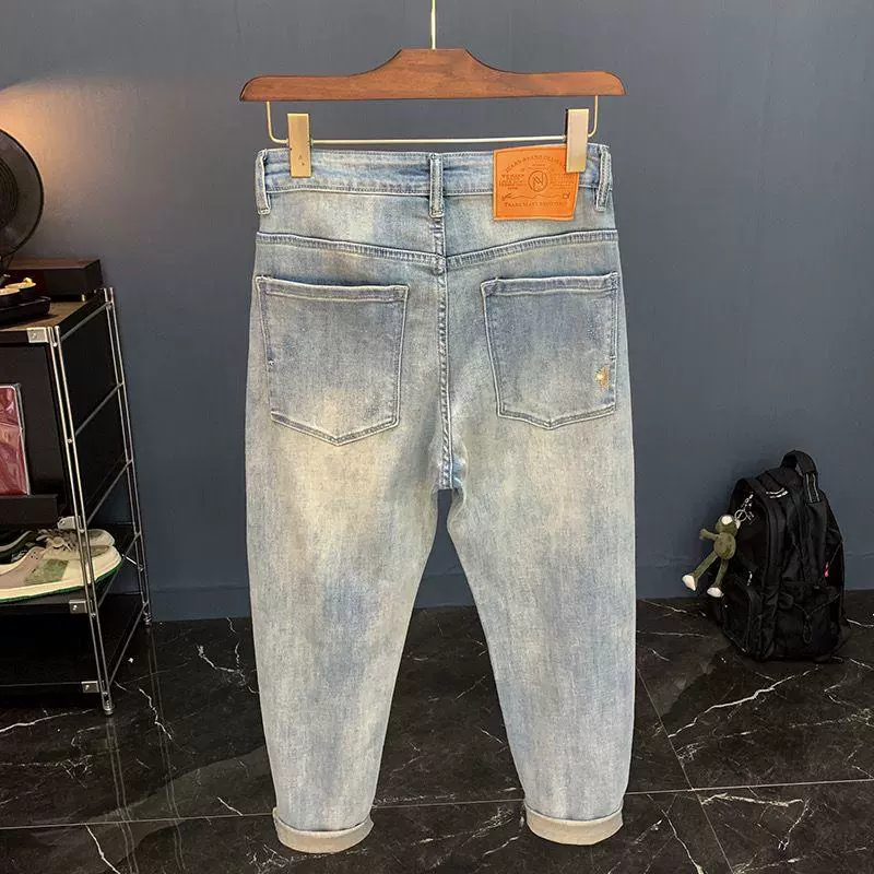 Light summer thin jeans, elastic trousers, loose fit