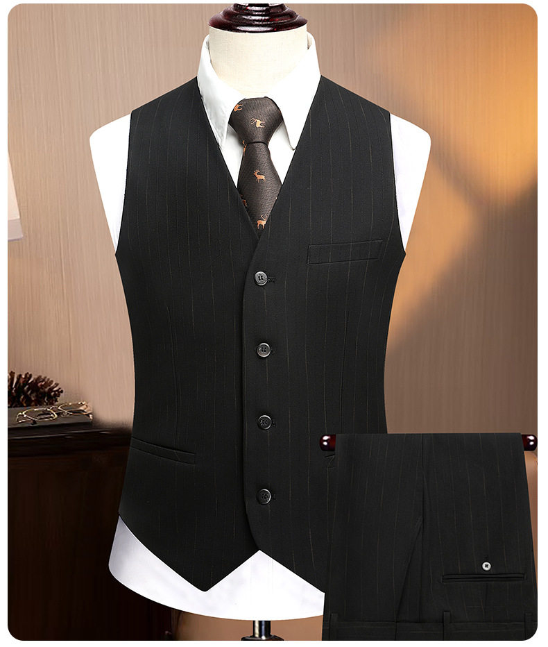 Bộ vest nam ba mảnh ve nhọn cài khuy đôi dáng ôm — Sọc đen quý ông (áo + quần), Sọc đen quý ông (áo + vest + quần) chi tiết 18