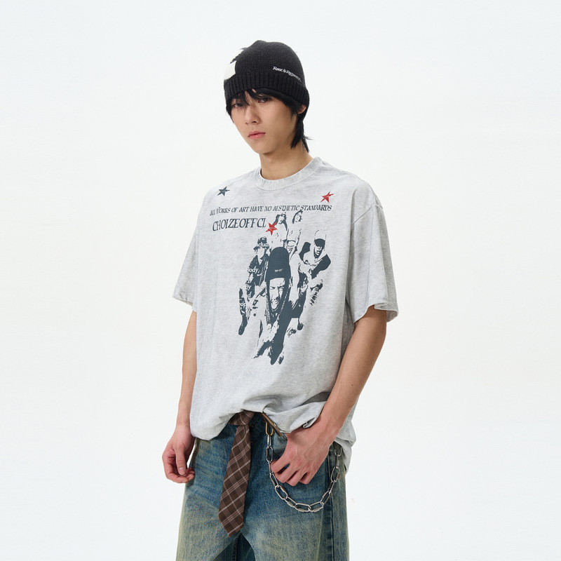 2026 American Retro Rock Print Short-Sleeve T-Shirt for Men, High-End Stylish Streetwear Top for Couples