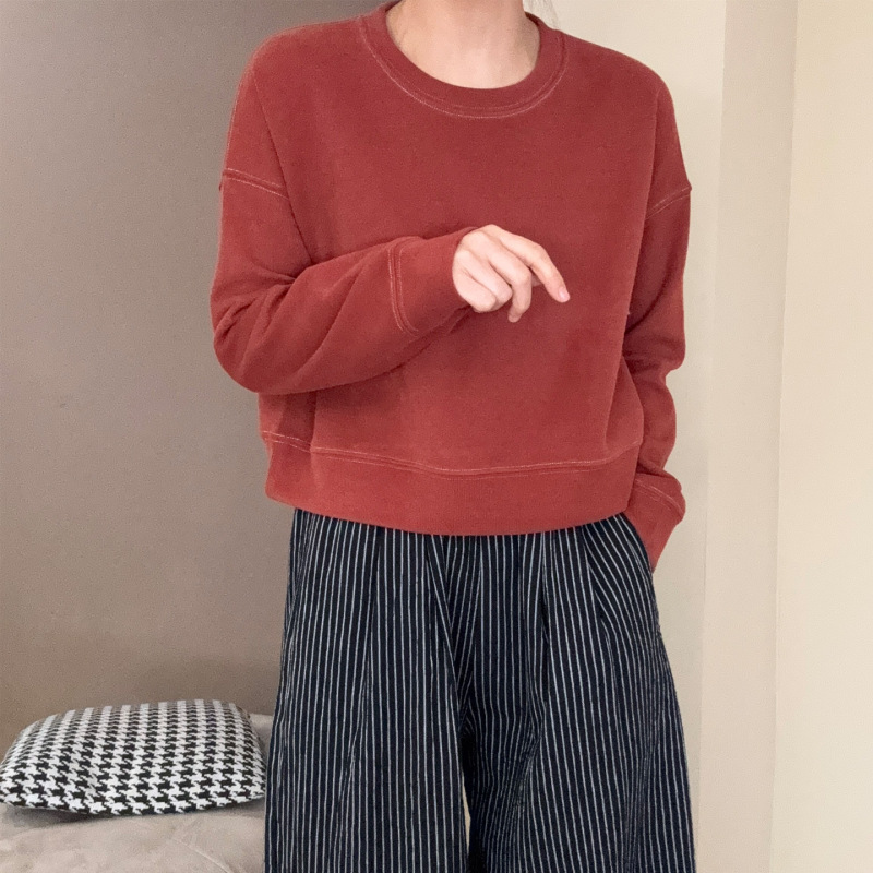 圆领套头长袖休闲风卫衣外套女春秋2025新款短款卫衣上衣女A7015|undefined