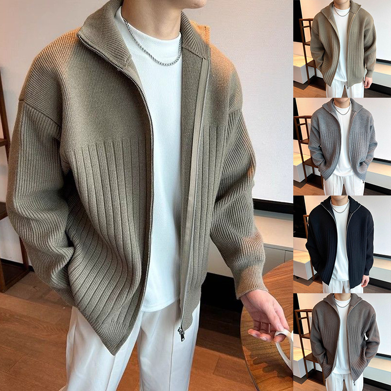 Otoño y invierno nuevo cardigan suéter de punto hombre chaqueta de rayas calentamiento comercio exterior británico comercio exterior al por mayor transfronterizo