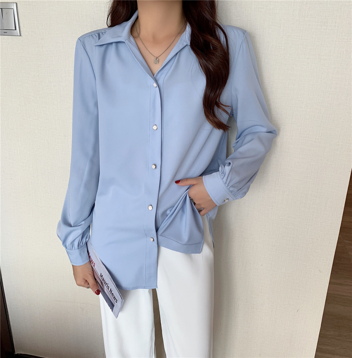 loose drape long-sleeved shirt Nihaostyles wholesale clothing vendor NSFYF76642