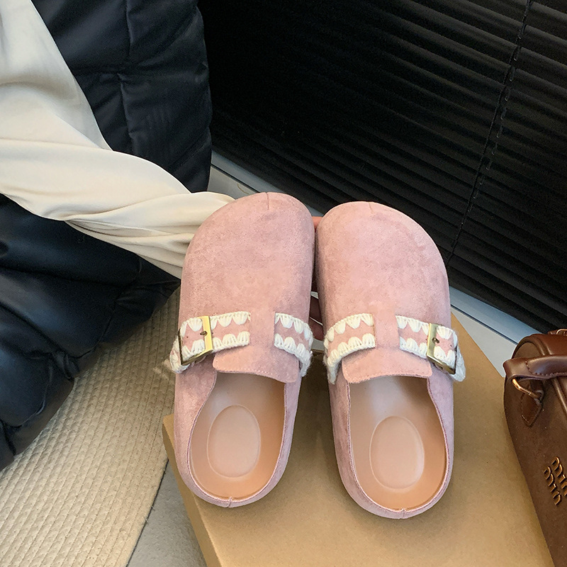 厚底一脚蹬懒人鞋女2025春季新款外穿包头半拖鞋皮带扣时尚勃肯鞋|undefined