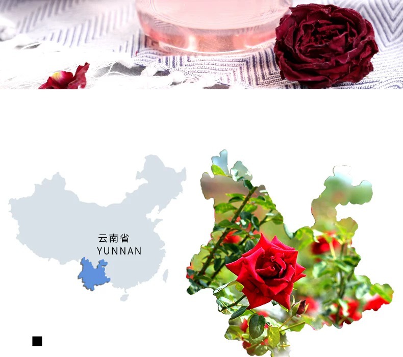 Yunnan Freeze Dried Dark Red Rose Flower Tea Dried Rose Buds One Bloom Per Cup 100g specifications