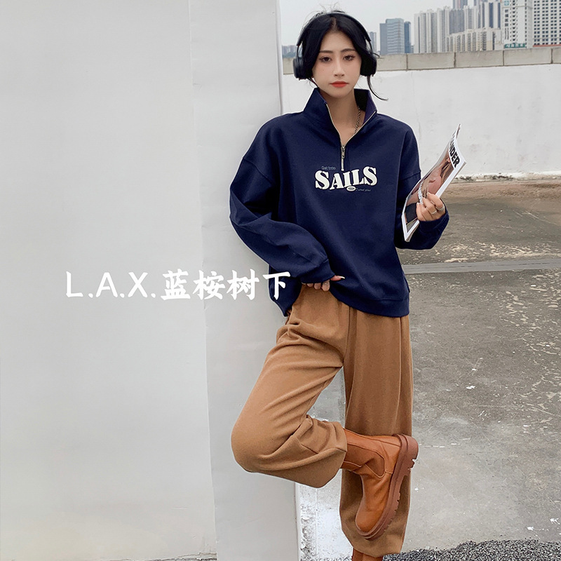 Under the blue eucalyptus autumn new double-sided cotton stand collar long sleeve loose zipper vests Korean version of shoulder-discount