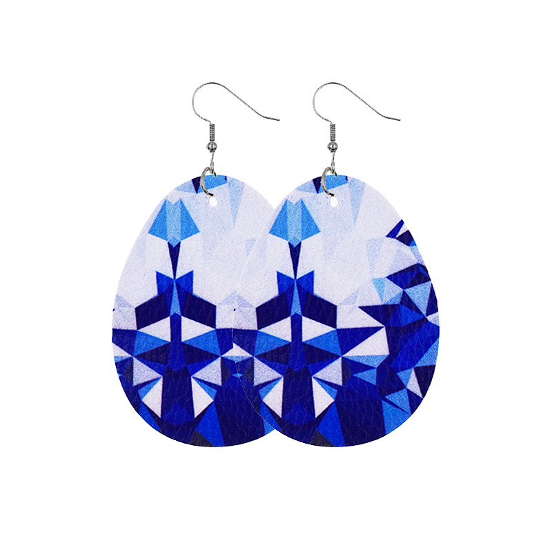 1 Paire Mode Bande Les Gouttelettes D'eau Vagues Faux Cuir Patchwork Pâques Femmes Boucles D'oreilles display picture 2